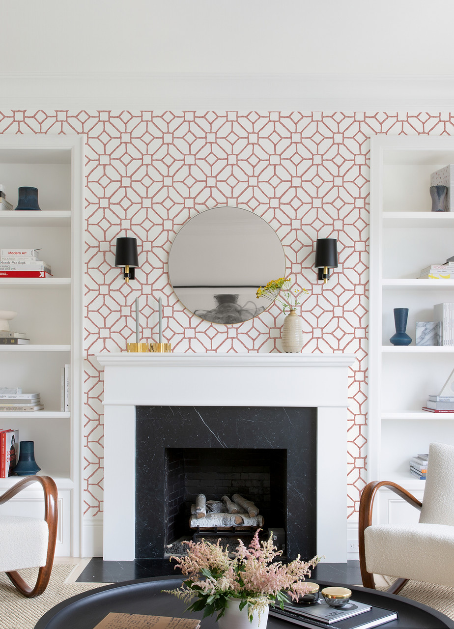 Fine Decor Middleton Trellis Handpainted Dusty Rose Wallpaper FD26830